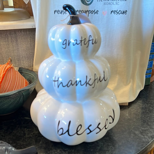 #c321 Grateful, Thankful, Blessed Ceramic Pumpkins