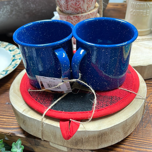 #C321 Blue Speckle Enamel Mugs set of 2