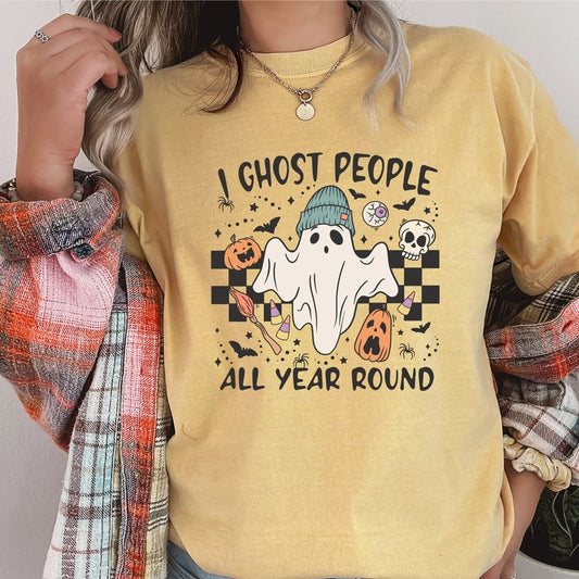 I Ghost People All Year Long Halloween Tee - Mustard