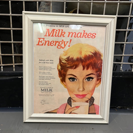 #22 Framed Vintage 1958 Milk Makes Energy Ad