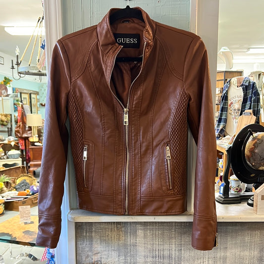 #c321 Vintage Guess Vegan Leather Jacket Size Small