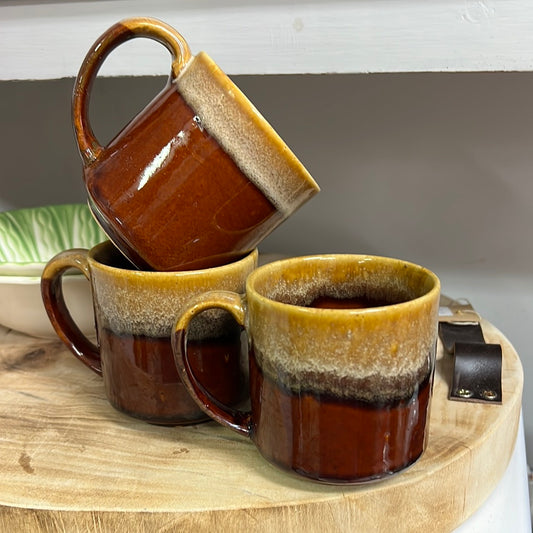 #C321 Brown Drip Glaze Coffee Mug set of 3