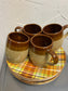 Set of 4 Brown Retro Coffee Mugs