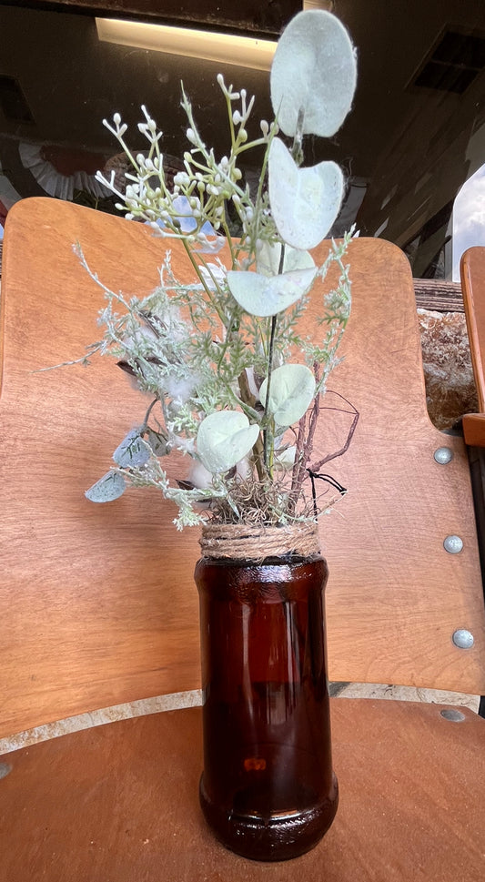Vintage Amber Coffee Jar Floral Arrangement
