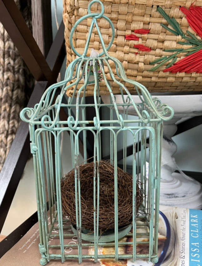 Green Birdcage w/nest