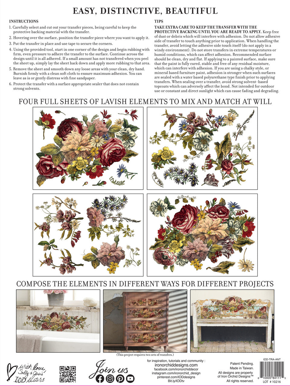 Floral Anthology IOD Transfer, Back Packaging