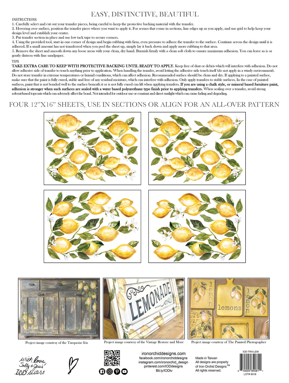 Lemon Drops Transfer Pad, Back Packaging