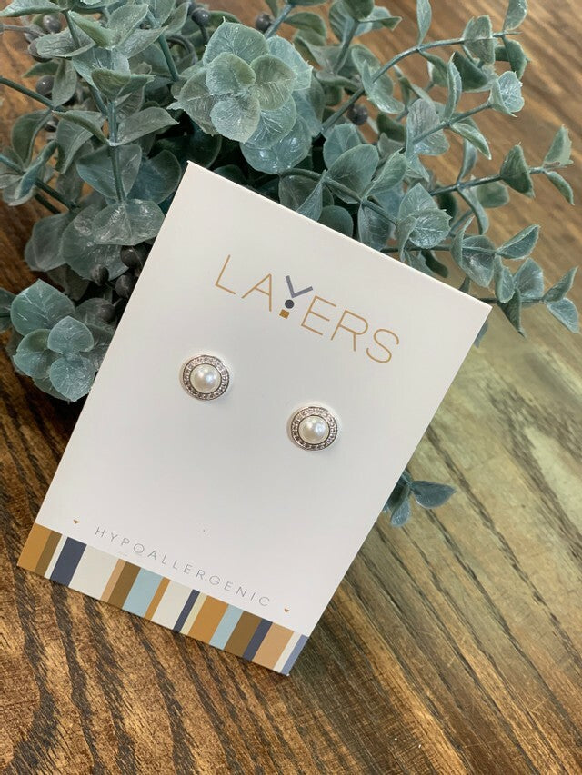 Silver Round Stud Layers Earrings