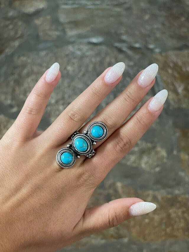 Studded Turquoise Adjustable Ring